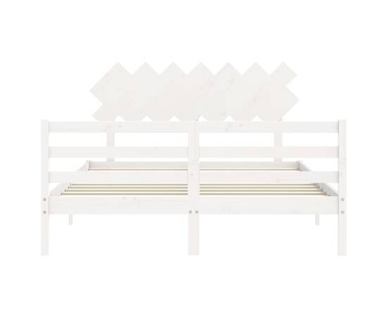 Cadru de pat cu tăblie, alb, 140x200 cm, lemn masiv, 6 image