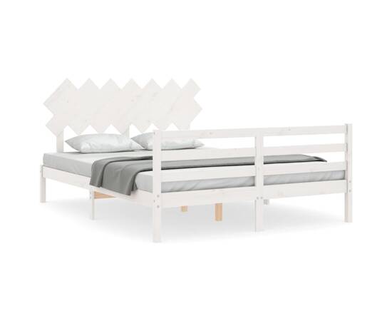 Cadru de pat cu tăblie, alb, 140x200 cm, lemn masiv, 2 image