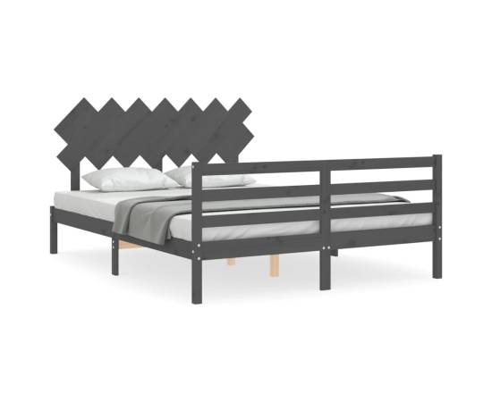 Cadru de pat cu tăblie, gri, 140x190 cm, lemn masiv, 2 image