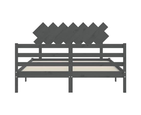 Cadru de pat cu tăblie, gri, 140x190 cm, lemn masiv, 6 image