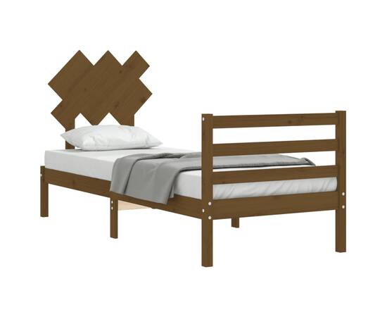 Cadru de pat cu tăblie, maro miere, 90x200 cm, lemn masiv, 4 image