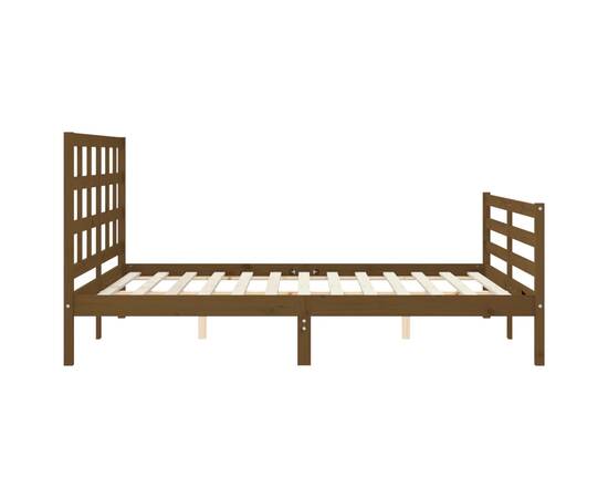Cadru de pat cu tăblie, maro miere, lemn masiv, king size 5ft, 7 image