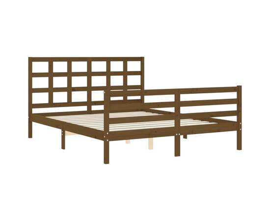 Cadru de pat cu tăblie, maro miere, lemn masiv, king size 5ft, 5 image