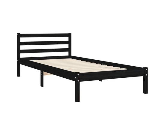 Cadru de pat cu tăblie, negru, 100x200 cm, lemn masiv, 9 image
