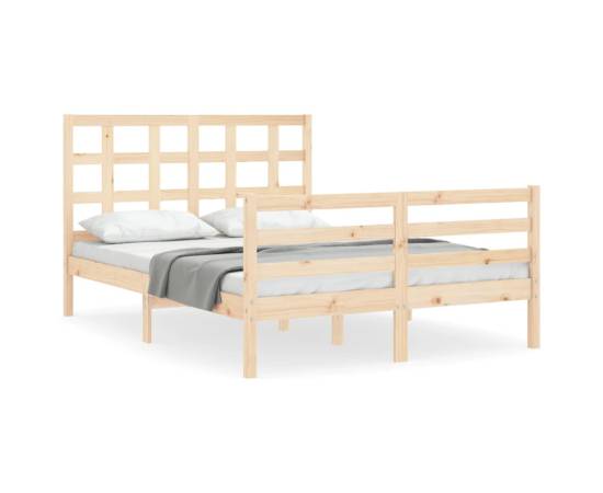 Cadru de pat cu tăblie 4ft, dublu mic, lemn masiv, 2 image