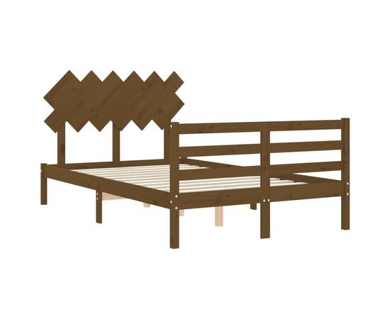 Cadru de pat cu tăblie 4ft, dublu mic, maro miere, lemn masiv, 5 image