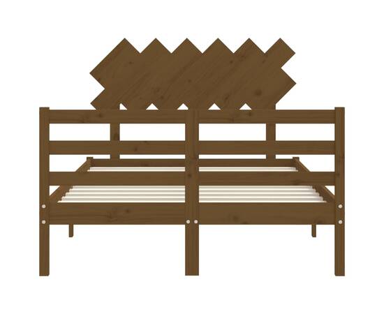 Cadru de pat cu tăblie 4ft, dublu mic, maro miere, lemn masiv, 6 image