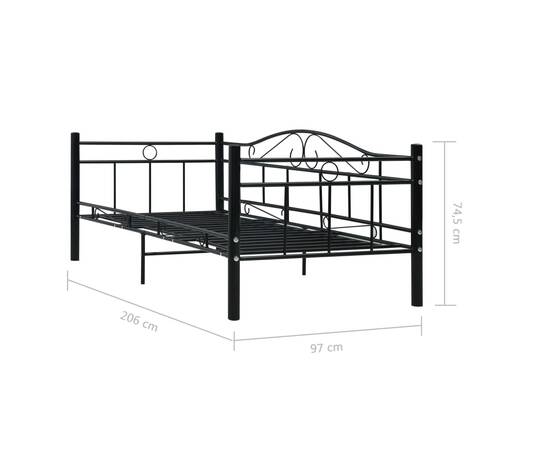 Cadru pat de zi, negru, 90 x 200 cm, metal, 10 image