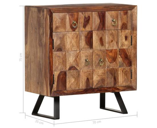 Dulap lateral, 70 x 35 x 75 cm, lemn masiv de sheesham, 7 image