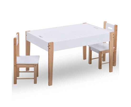 Set masă cu scaune pentru copii cu tablă, 3 piese, negru și alb