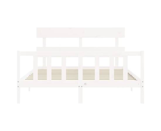 Cadru de pat cu tăblie, alb, 160x200 cm, lemn masiv, 6 image