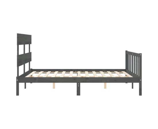 Cadru de pat cu tăblie, gri, lemn masiv, king size 5ft, 7 image