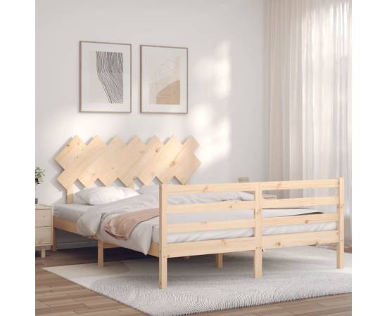 Cadru de pat cu tăblie, lemn masiv, king size 5ft