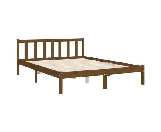 Cadru de pat cu tăblie, maro miere, lemn masiv, king size 5ft, 9 image