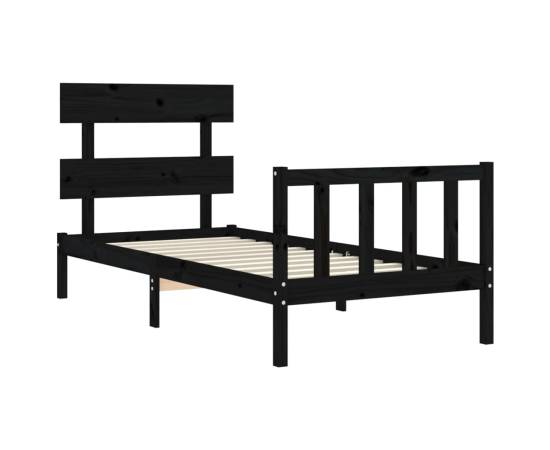 Cadru de pat cu tăblie 3ft, single, negru, lemn masiv, 5 image