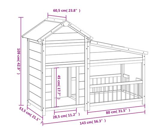 Cușcă de câine, gri, 143x60,5x109 cm, lemn masiv de pin, 7 image