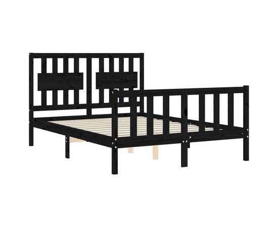 Cadru de pat cu tăblie, negru, 140x190 cm, lemn masiv, 5 image