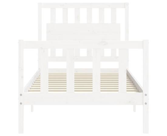 Cadru de pat cu tăblie 3ft, single, alb, lemn masiv, 6 image