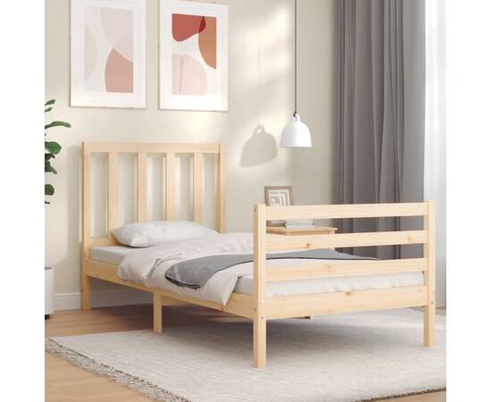 Cadru de pat cu tăblie 3ft, single, lemn masiv, 3 image
