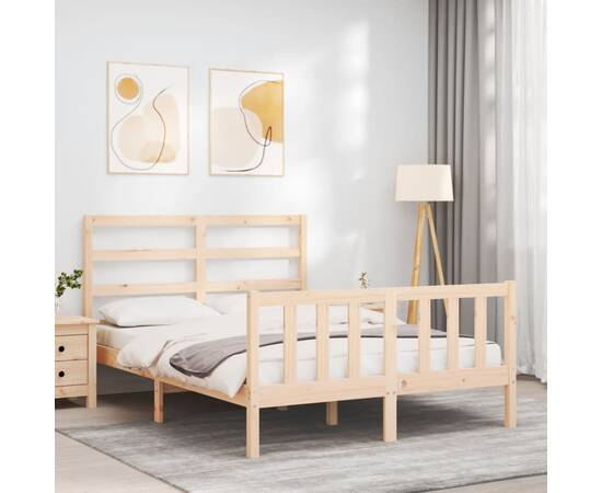 Cadru de pat cu tăblie 4ft, dublu mic, lemn masiv, 4 image