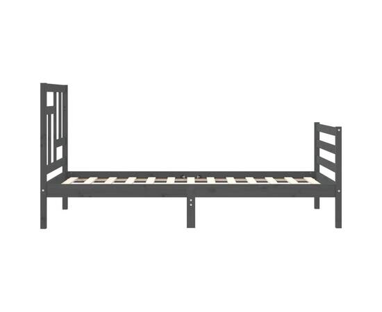 Cadru de pat cu tăblie, gri, 90x200 cm, lemn masiv, 7 image