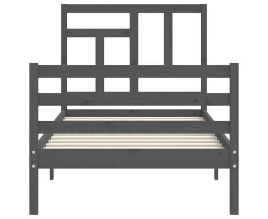 Cadru de pat cu tăblie, gri, 90x200 cm, lemn masiv, 6 image
