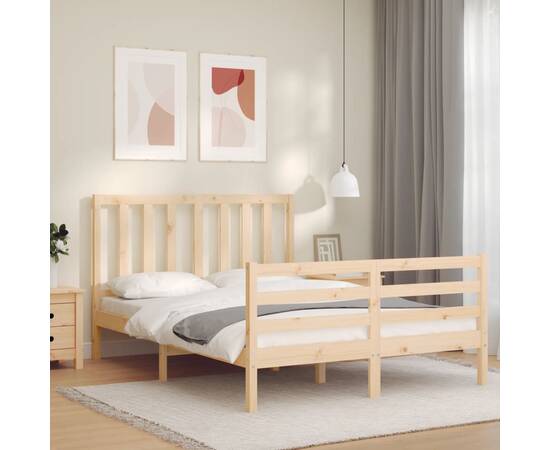 Cadru de pat cu tăblie, lemn masiv, dublu 4ft6, 3 image