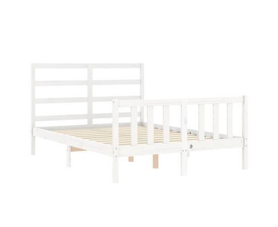 Cadru de pat cu tăblie, 140x190 cm, alb, lemn masiv, 5 image