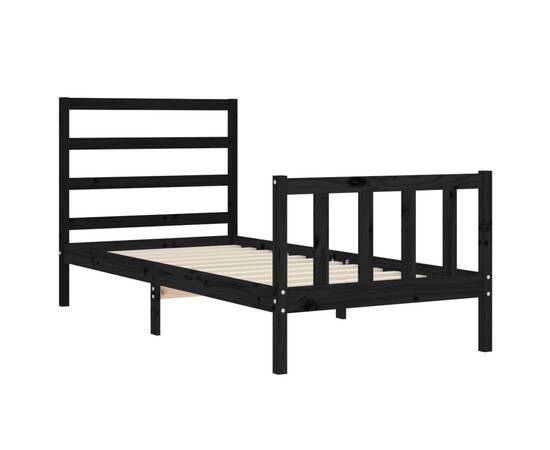 Cadru de pat cu tăblie, negru, 100x200 cm, lemn masiv, 5 image