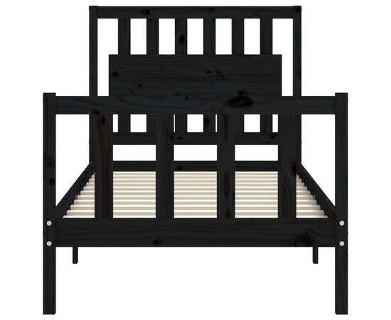 Cadru de pat cu tăblie, negru, 90x200 cm, lemn masiv, 6 image