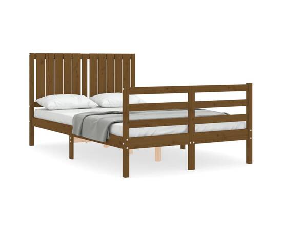 Cadru de pat cu tăblie 4ft, dublu mic, maro miere, lemn masiv, 2 image