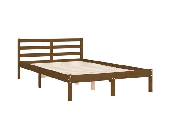 Cadru de pat cu tăblie 4ft, dublu mic, maro miere, lemn masiv, 8 image