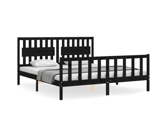 Cadru de pat cu tăblie 6ft super king size, negru, lemn masiv, 2 image