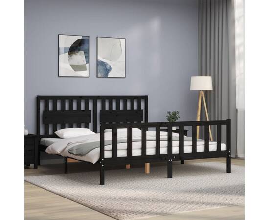 Cadru de pat cu tăblie 6ft super king size, negru, lemn masiv, 3 image