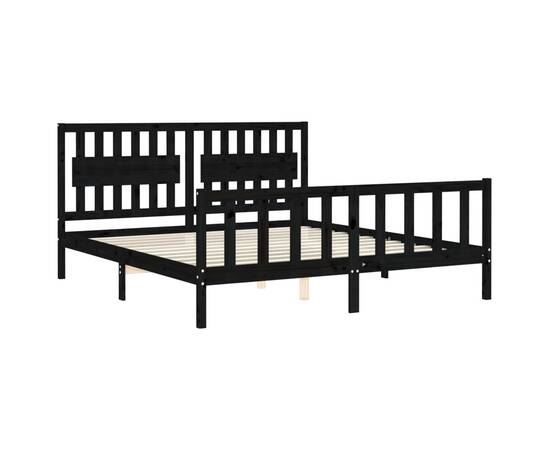 Cadru de pat cu tăblie 6ft super king size, negru, lemn masiv, 5 image