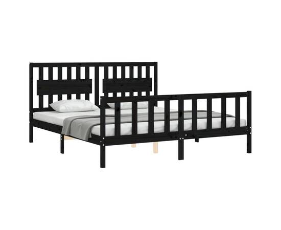 Cadru de pat cu tăblie 6ft super king size, negru, lemn masiv, 4 image