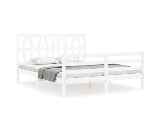 Cadru de pat cu tăblie, alb, lemn masiv, king size 5ft, 2 image