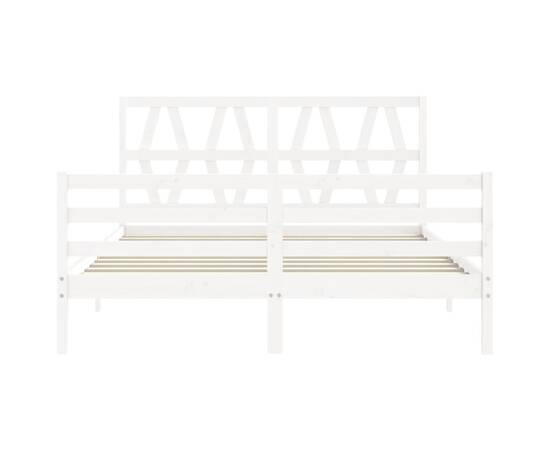 Cadru de pat cu tăblie, alb, lemn masiv, king size 5ft, 7 image