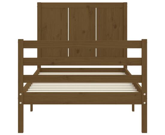 Cadru de pat cu tăblie, maro miere, 90x200 cm, lemn masiv, 7 image
