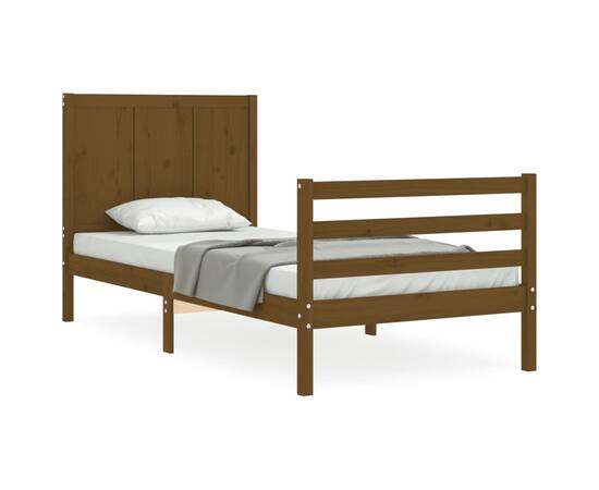 Cadru de pat cu tăblie, maro miere, 90x200 cm, lemn masiv, 2 image