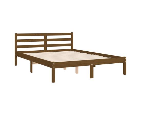 Cadru de pat cu tăblie 4ft, dublu mic, maro miere, lemn masiv, 9 image