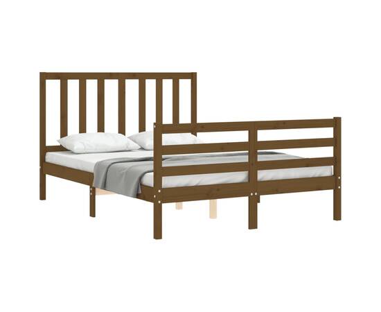 Cadru de pat cu tăblie 4ft, dublu mic, maro miere, lemn masiv, 4 image