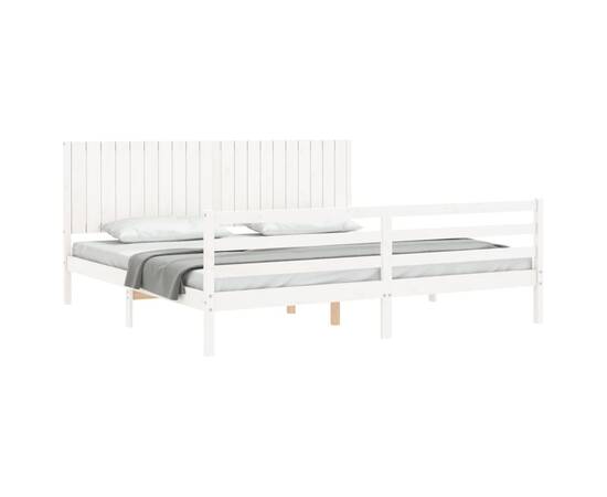 Cadru pat cu tăblie 200x200 cm, alb, lemn masiv, 4 image