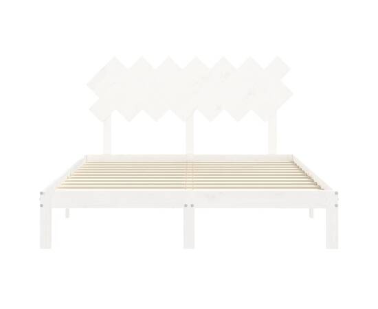 Cadru de pat cu tăblie, alb, lemn masiv, king size 5ft, 6 image