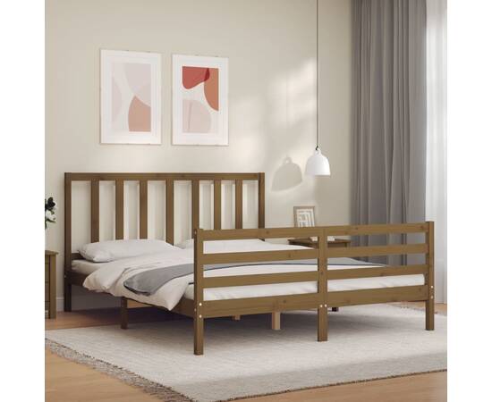 Cadru de pat cu tăblie, maro miere, 160x200 cm, lemn masiv