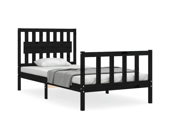 Cadru de pat cu tăblie, negru, 100x200 cm, lemn masiv, 2 image
