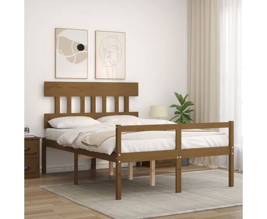 Cadru de pat, maro miere, 140x190 cm, lemn masiv, 3 image