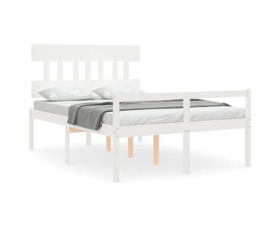 Cadru de pat cu tăblie, alb, 120x200 cm, lemn masiv, 2 image
