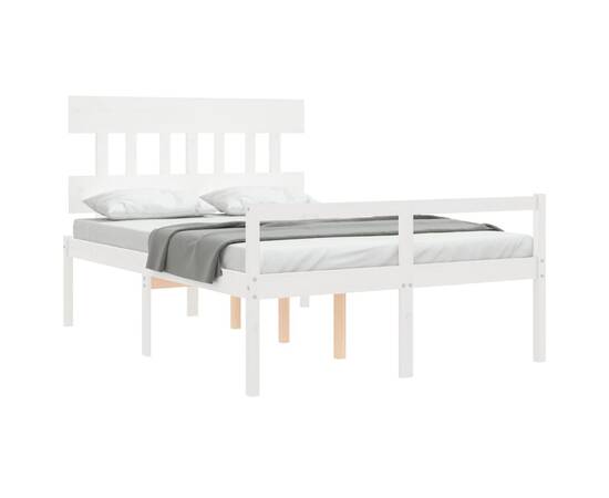 Cadru de pat cu tăblie, alb, 120x200 cm, lemn masiv, 4 image