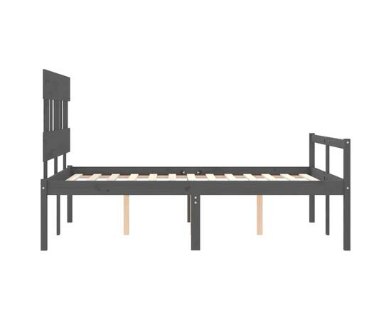 Cadru de pat cu tăblie, gri, 120x200 cm, lemn masiv, 7 image